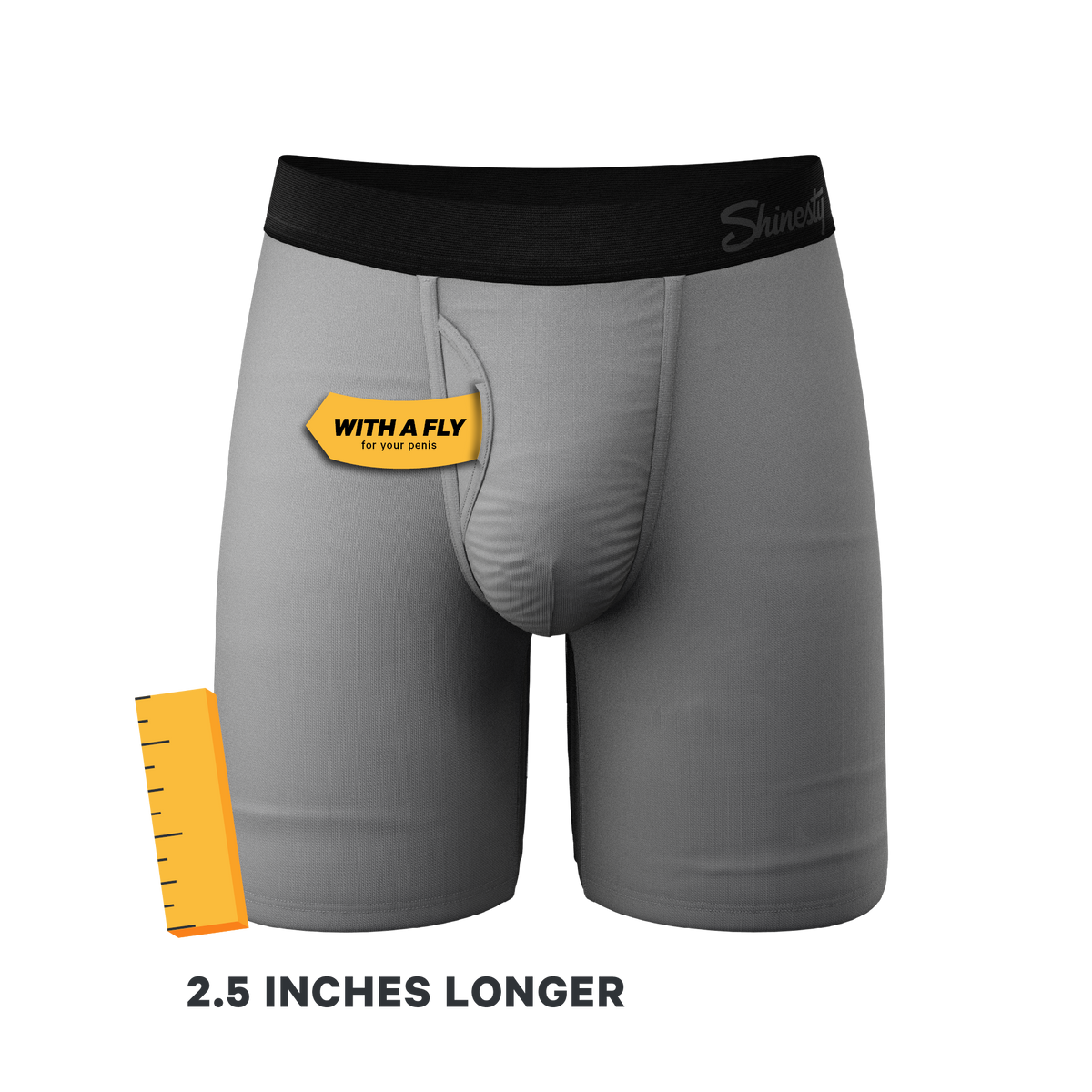 The 50 Shades | Long Leg Grey Ball Hammock® Pouch Underwear With Fly 3 Pack - Shinesty