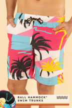 The SoCal Summer | Black and Pink Tropical Ball Hammock® Pouch 8" Swim Trunks - Shinesty