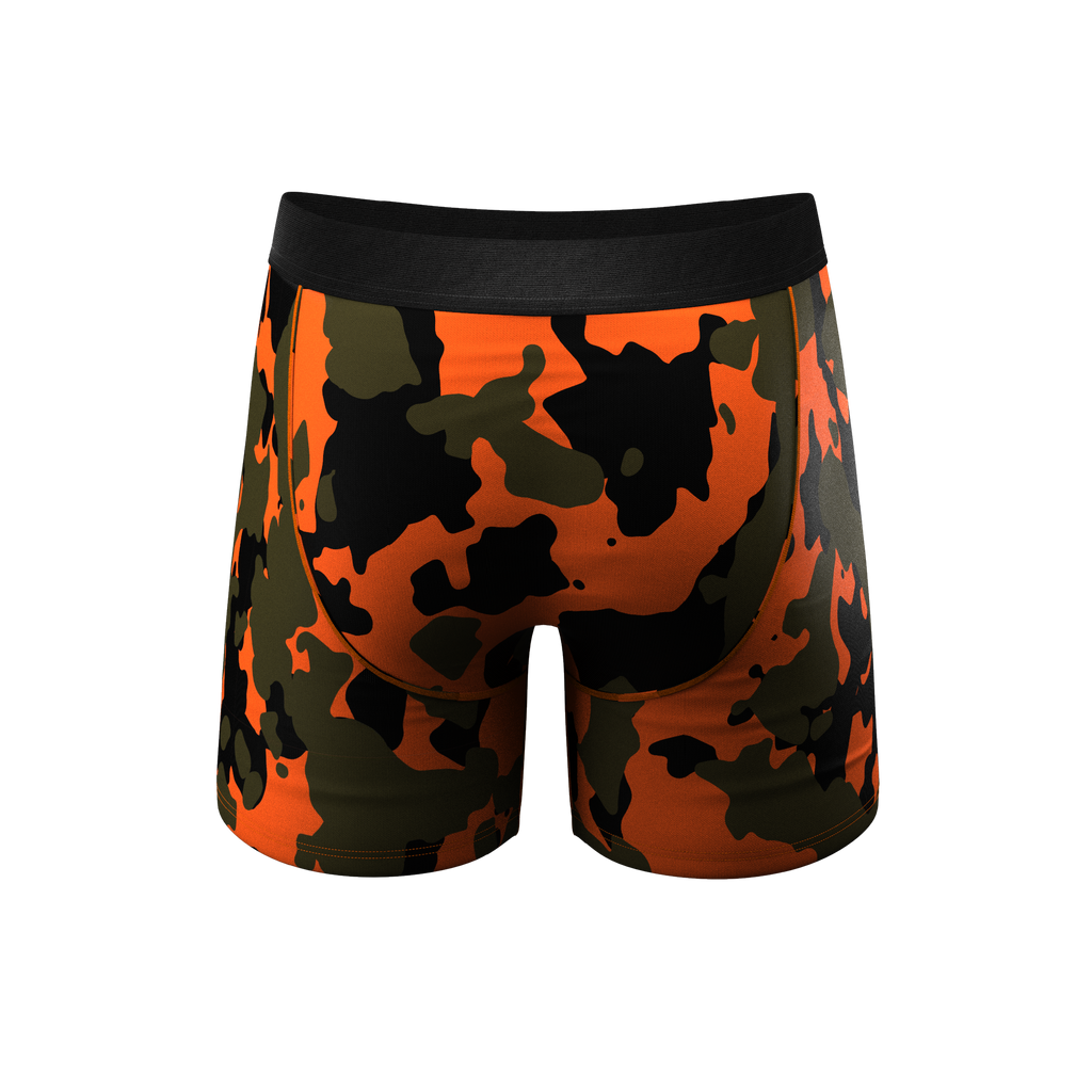 The Bambi Bunchers | Orange Camo Deer Ball Hammock® Pouch Underwear With Fly - Shinesty