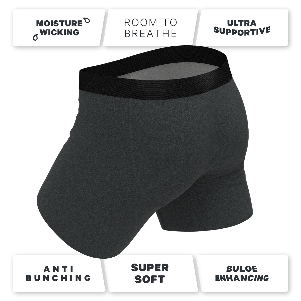 The Basalt | Heather Charcoal Ball Hammock® Pouch Underwear With Fly - Shinesty