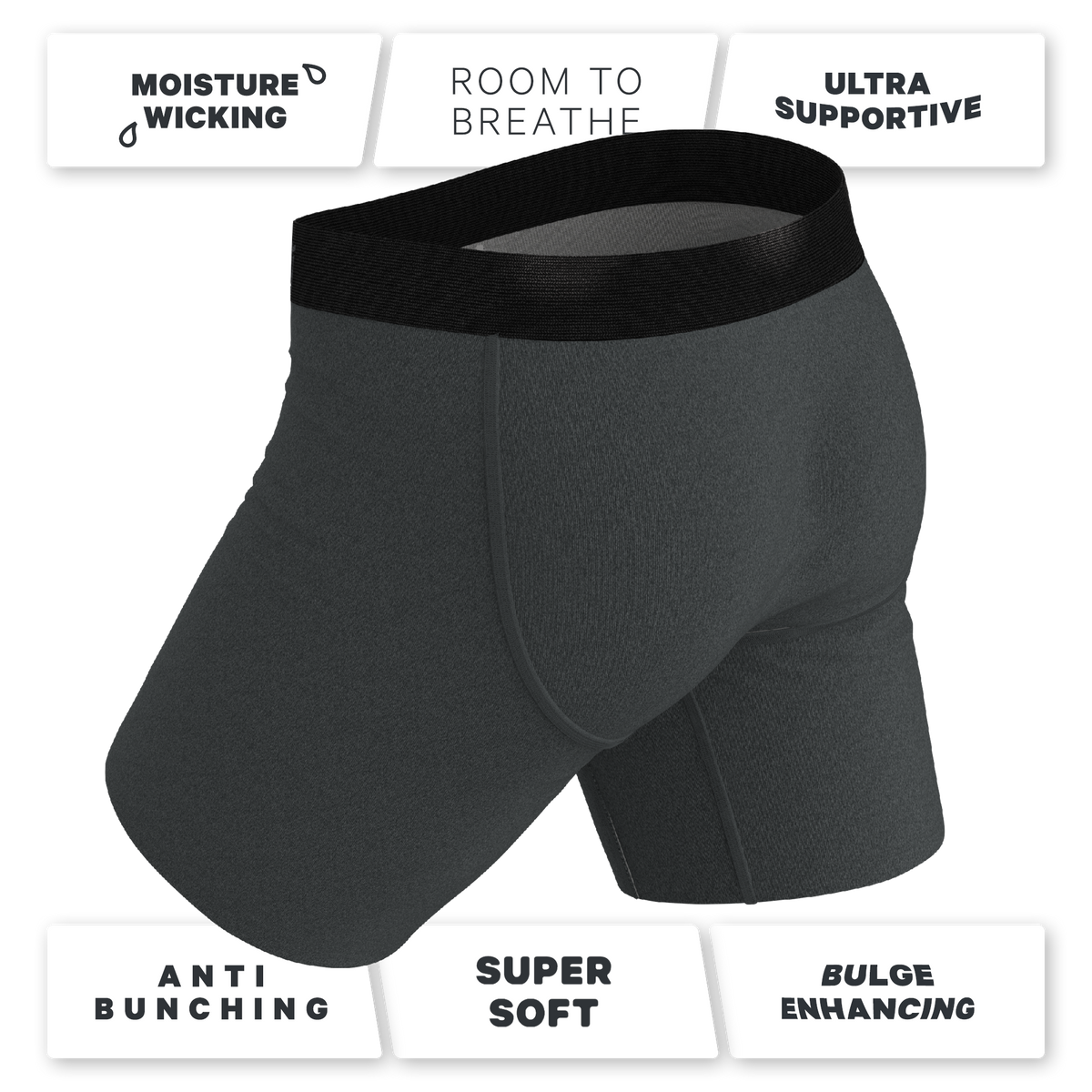 The Basalt | Heather Charcoal Ball Hammock® Boxer - Long Leg - Shinesty