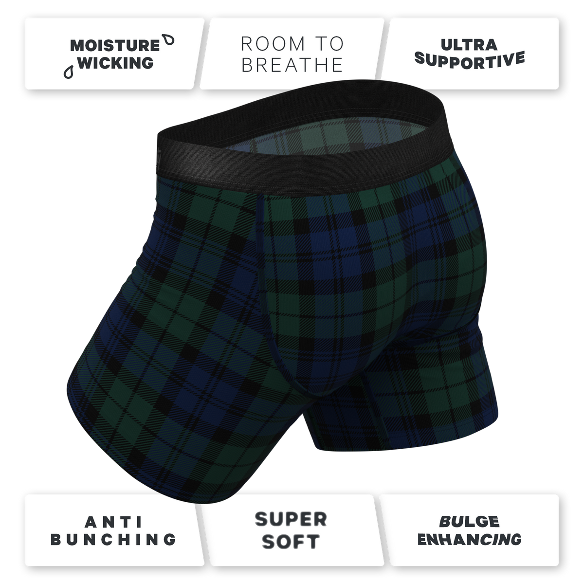 The Black Watch | Tartan Plaid Ball Hammock® Pouch Underwear With Fly - Shinesty