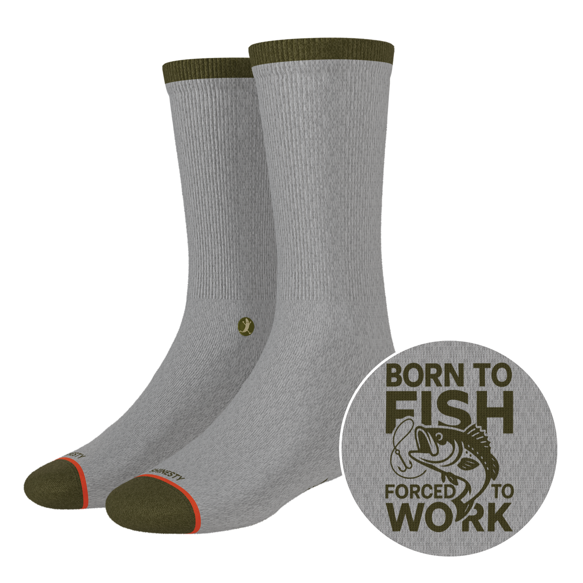 The Born To Fish | Fishing Motto Heel Hammock™ Crew Socks - Shinesty