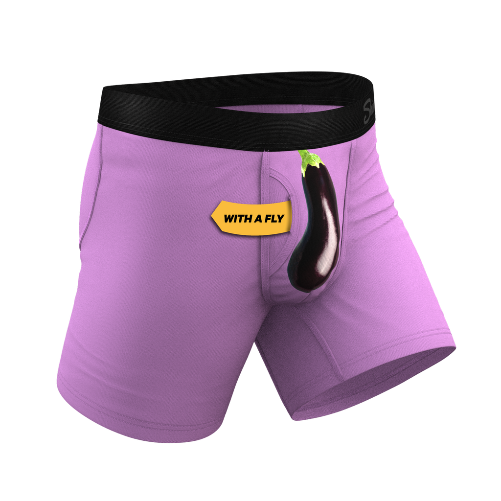 The Double Entendre | Eggplant Ball Hammock® Pouch Underwear With Fly - Shinesty