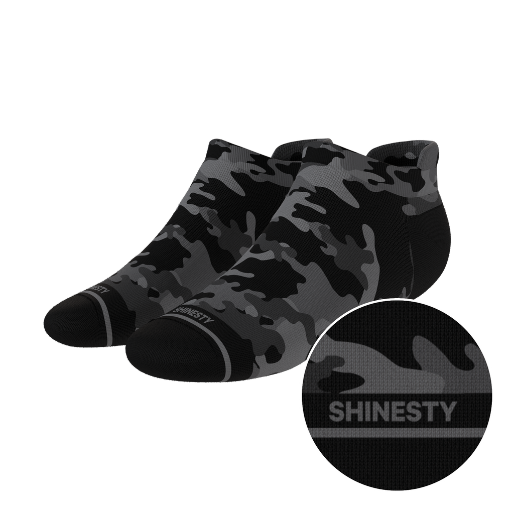The Darkside | Black Camouflage Heel Hammock™ Ankle Socks - Shinesty