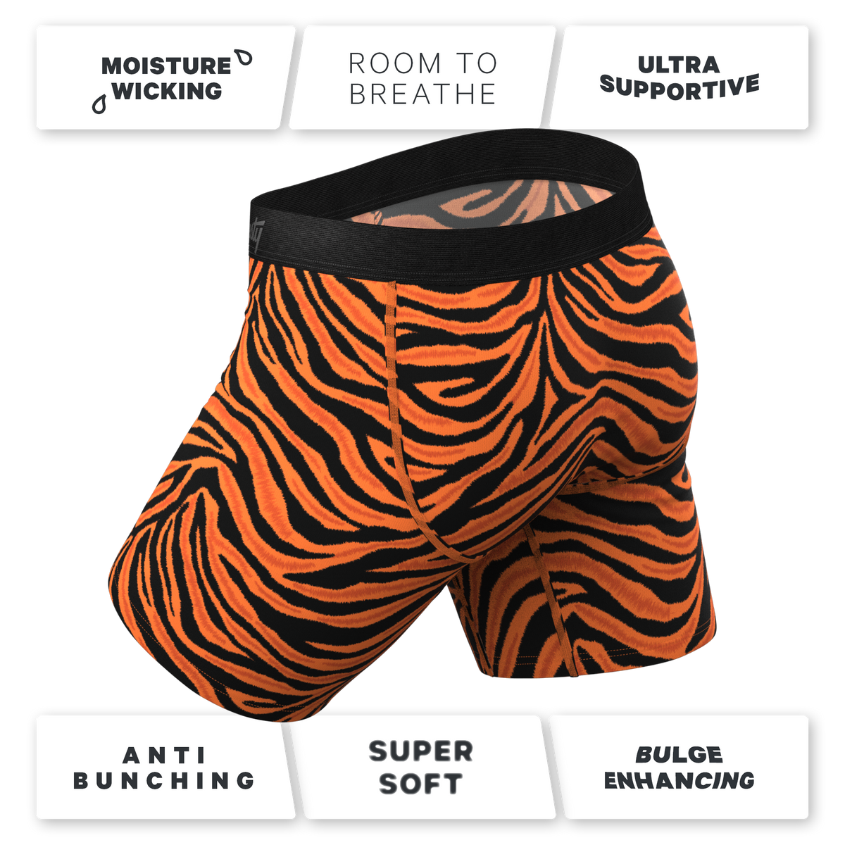 The Feral Feline | Tiger Print Ball Hammock® Boxer - Long Leg - Shinesty
