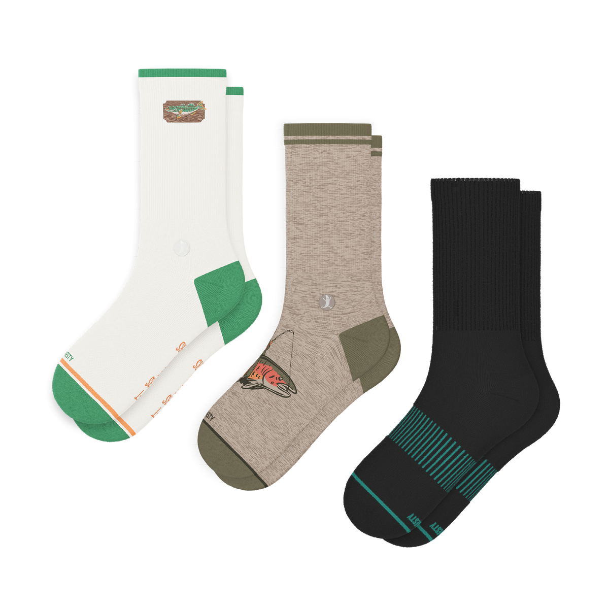 The Fisherman Three | Heel Hammock™ Crew Socks 3 Pack - Shinesty