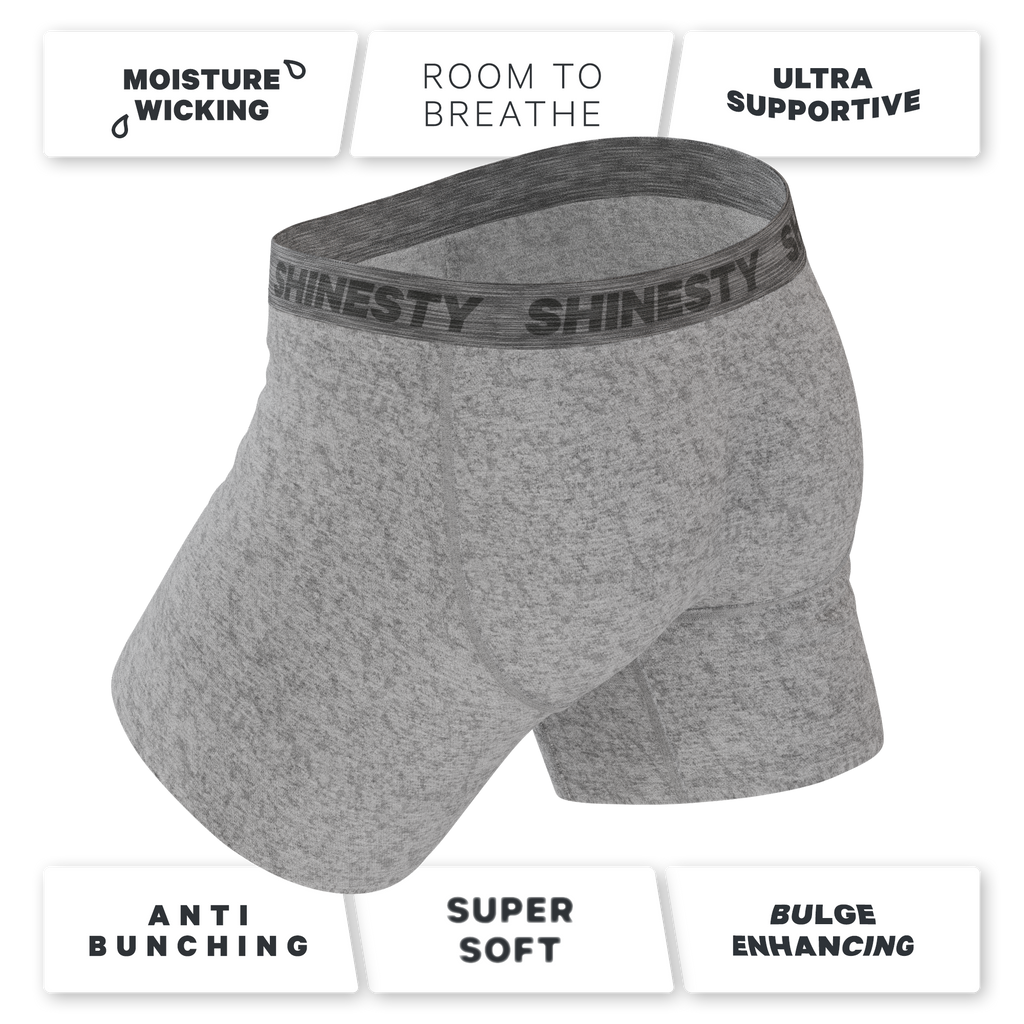 The Flintstone | Heather Grey and Black Ball Hammock® Pouch Underwear With Fly - Shinesty