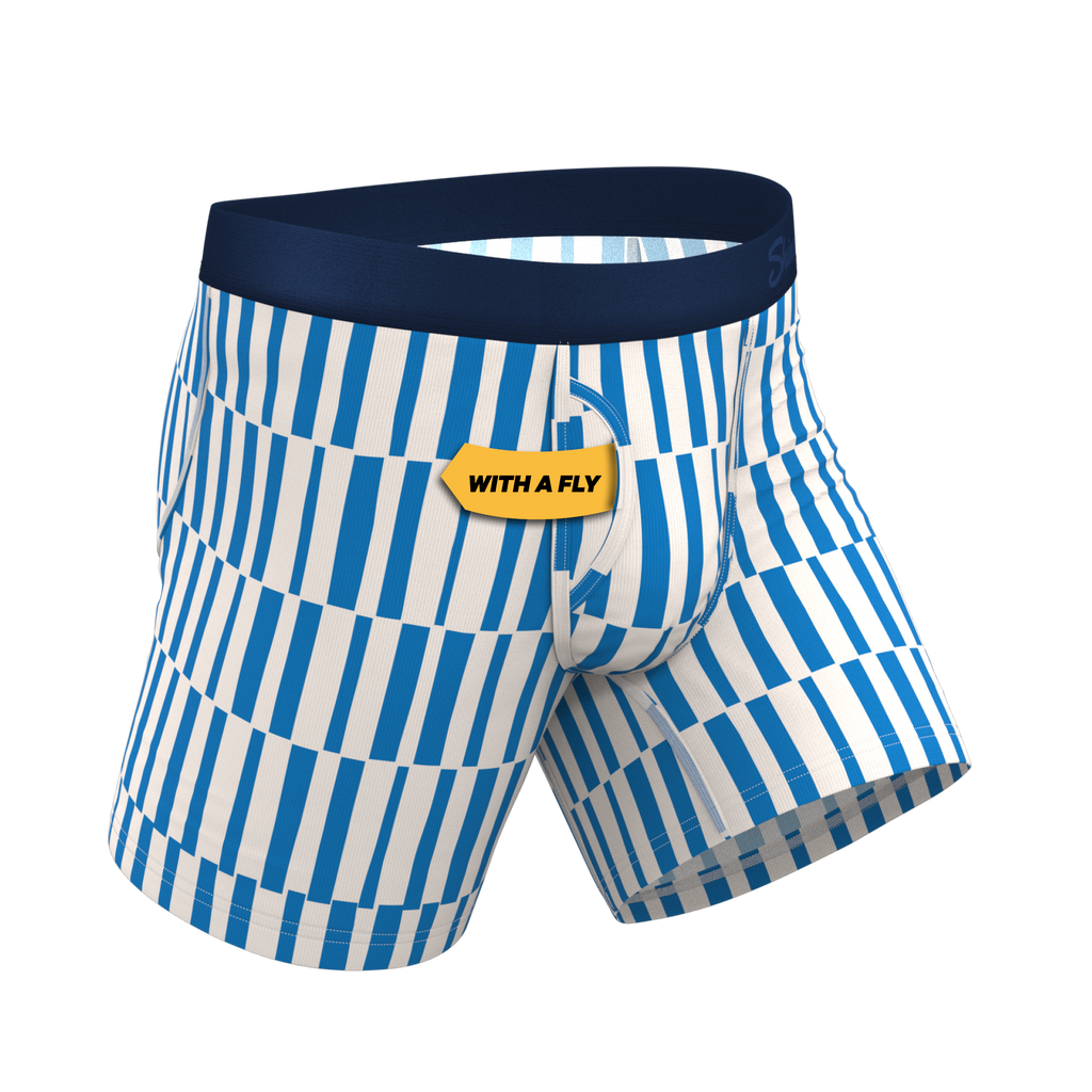 The Hamptons | Blue Mosaic Stripe Ball Hammock® Pouch Underwear With Fly - Shinesty