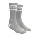 The Haze | Grey and White Stripe Heel Hammock™ Crew Socks - Shinesty