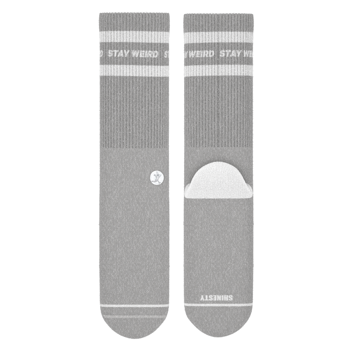 The Haze | Grey and White Stripe Heel Hammock™ Crew Socks - Shinesty