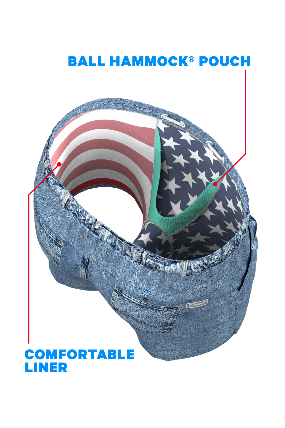 The Jacksonville Jort | Denim USA Ball Hammock® Pouch 8" Swim Trunks - Shinesty
