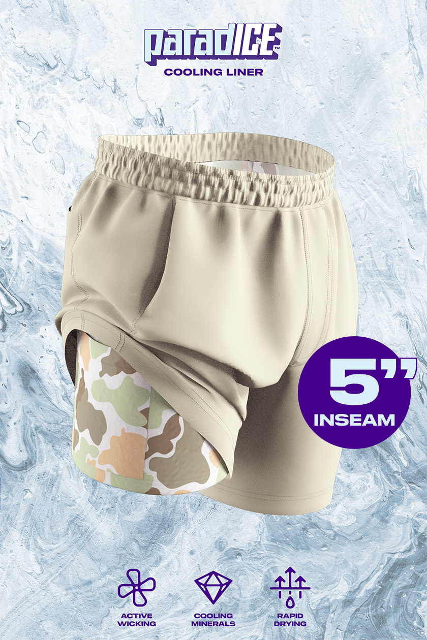 The Lieutenant | Khaki and Camo Ball Hammock® 5 Inch Athletic Shorts - Shinesty