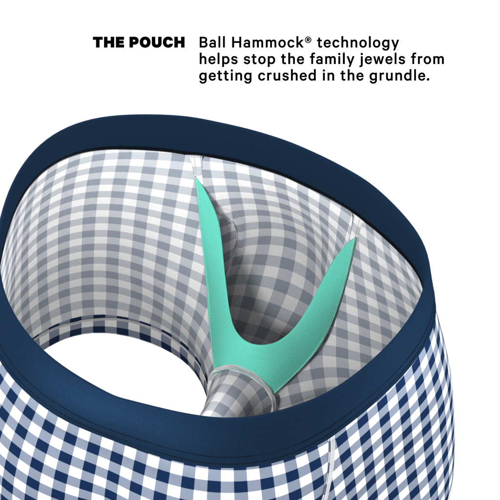 The Mad For Plaid | Navy Gingham Ball Hammock® Pouch Trunks Underwear - Shinesty