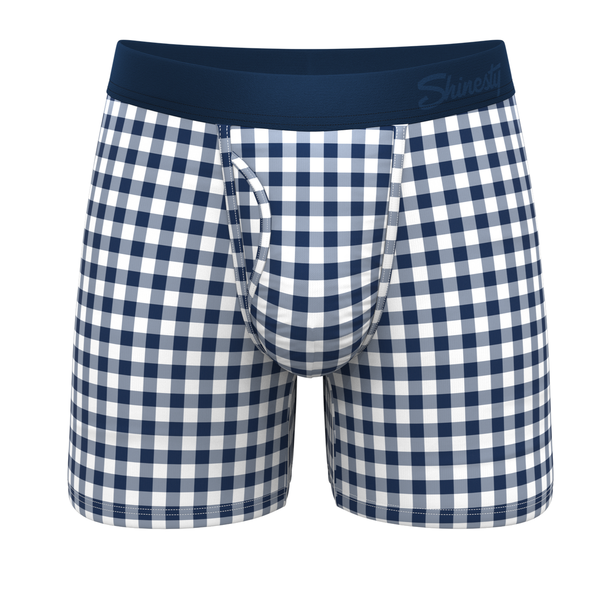 The Mad For Plaid | Navy Gingham Ball Hammock® Pouch Underwear With Fly - Shinesty
