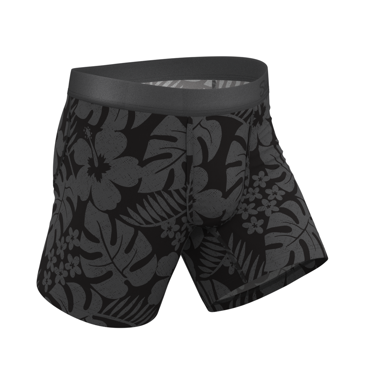 The Midnight Flora | Black Tonal Tropical Ball Hammock® Pouch Underwear - Shinesty