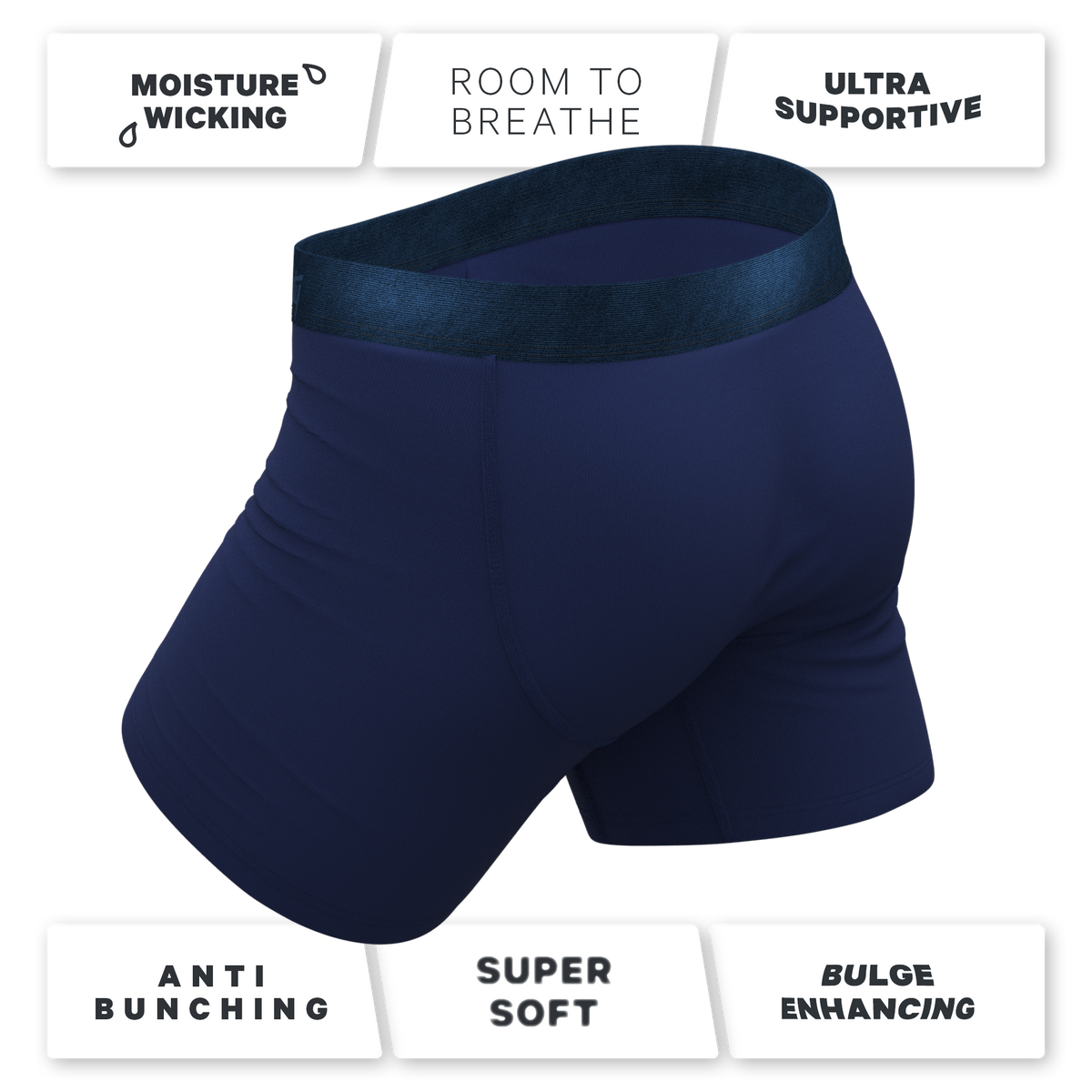 The Navy Jones | Tonal Navy Ball Hammock® Pouch Underwear With Fly - Shinesty