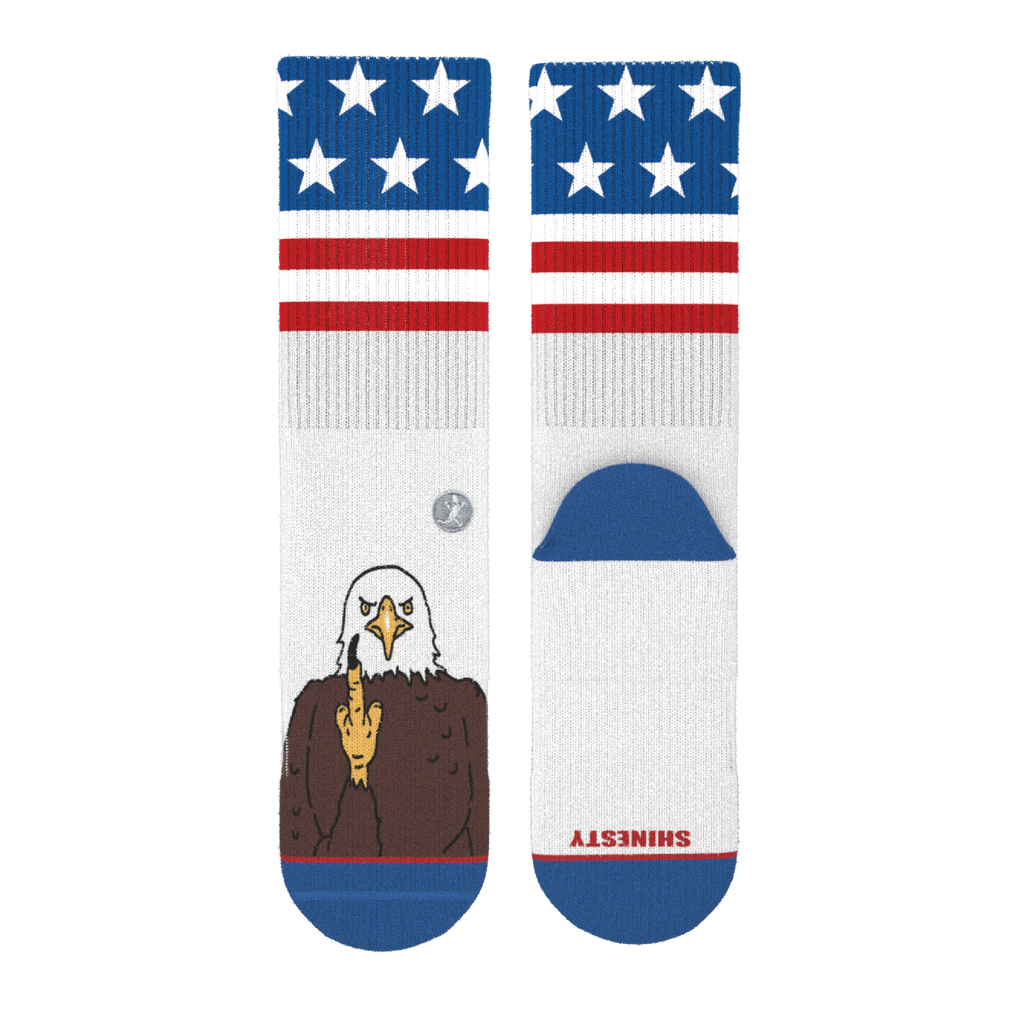 The One Finger Salute | American Flag Heel Hammock™ Crew Socks - Shinesty