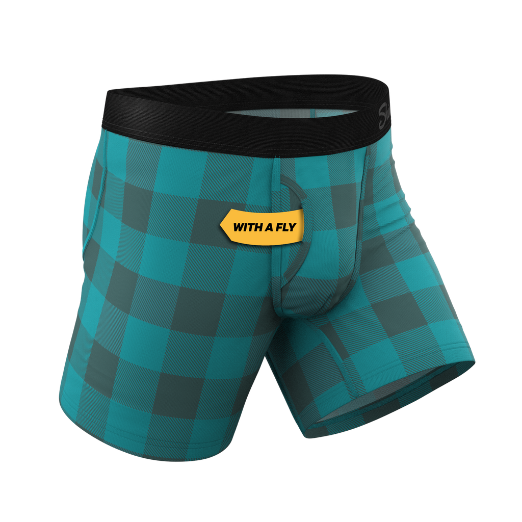 The Plaid And Simple | Green Buffalo Check Ball Hammock® Pouch Underwear With Fly - Shinesty