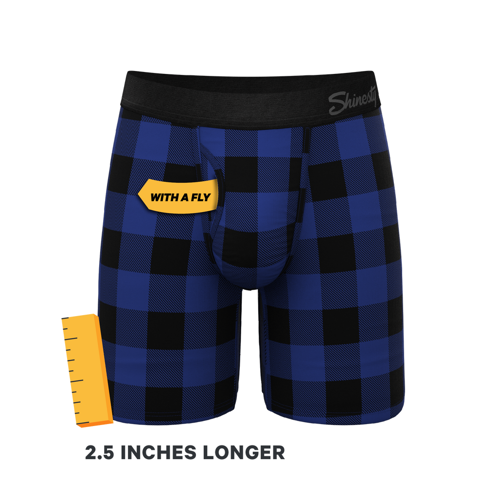 The Precious Plums | Blue Plaid Ball Hammock® Boxer - Long Leg - Shinesty