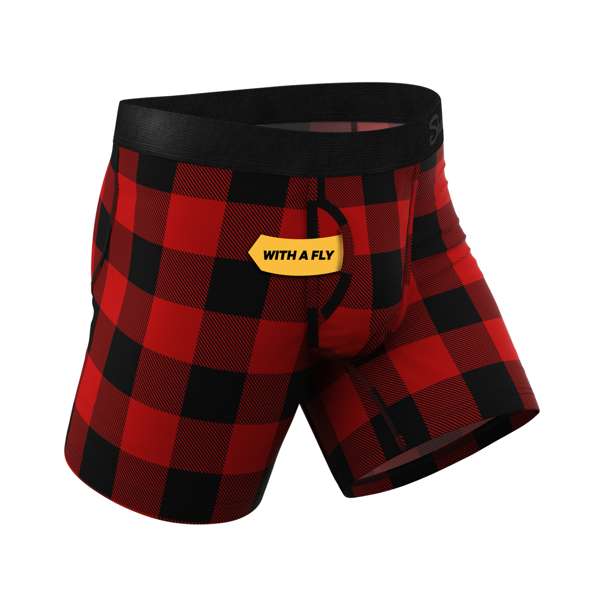 The Red & Black Lumberjack | Buffalo Check Ball Hammock® Pouch Underwear With Fly - Shinesty
