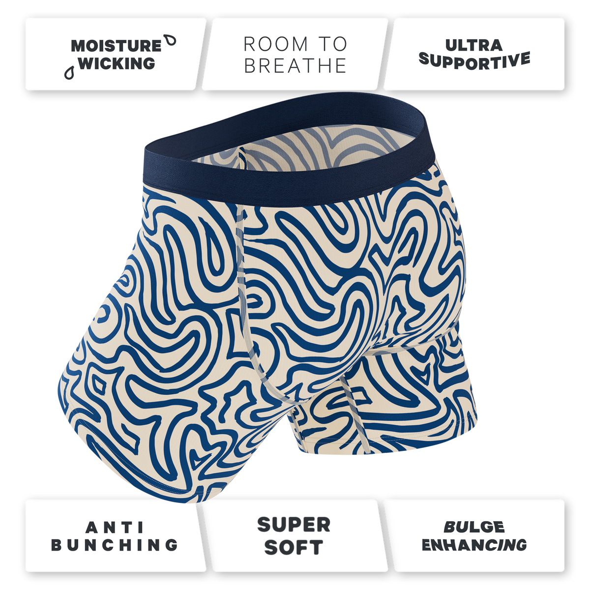 The Rio Grande | Abstract Navy Line Ball Hammock® Pouch Underwear - Shinesty