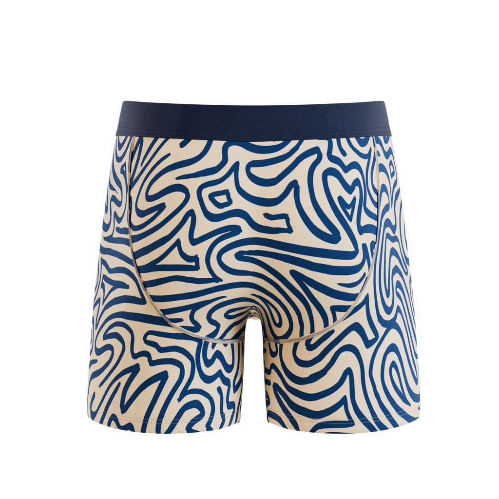 The Rio Grande | Abstract Navy Line Ball Hammock® Pouch Underwear With Fly - Shinesty