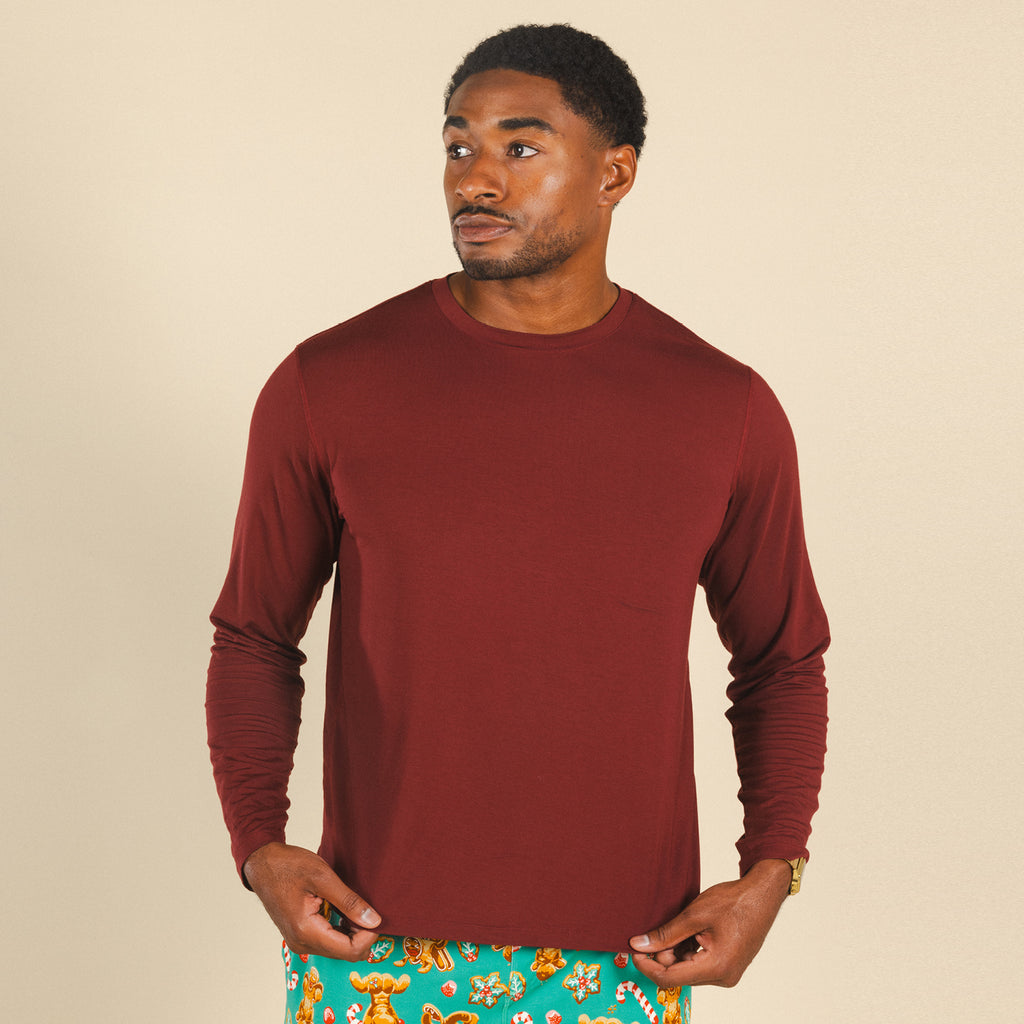 The Sommelier | Burgundy SleepDeep™ Men’s Long Sleeve Pajama Shirt - Shinesty