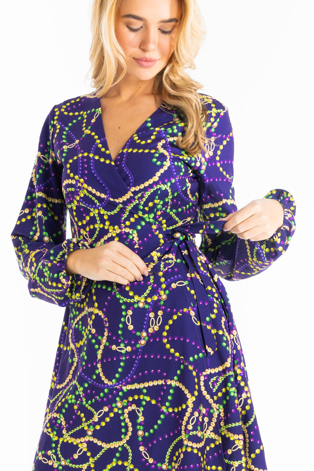The Carnival Krewe | Mardi Gras Beads Wrap Dress - Shinesty