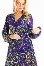 The Carnival Krewe | Mardi Gras Beads Wrap Dress - Shinesty