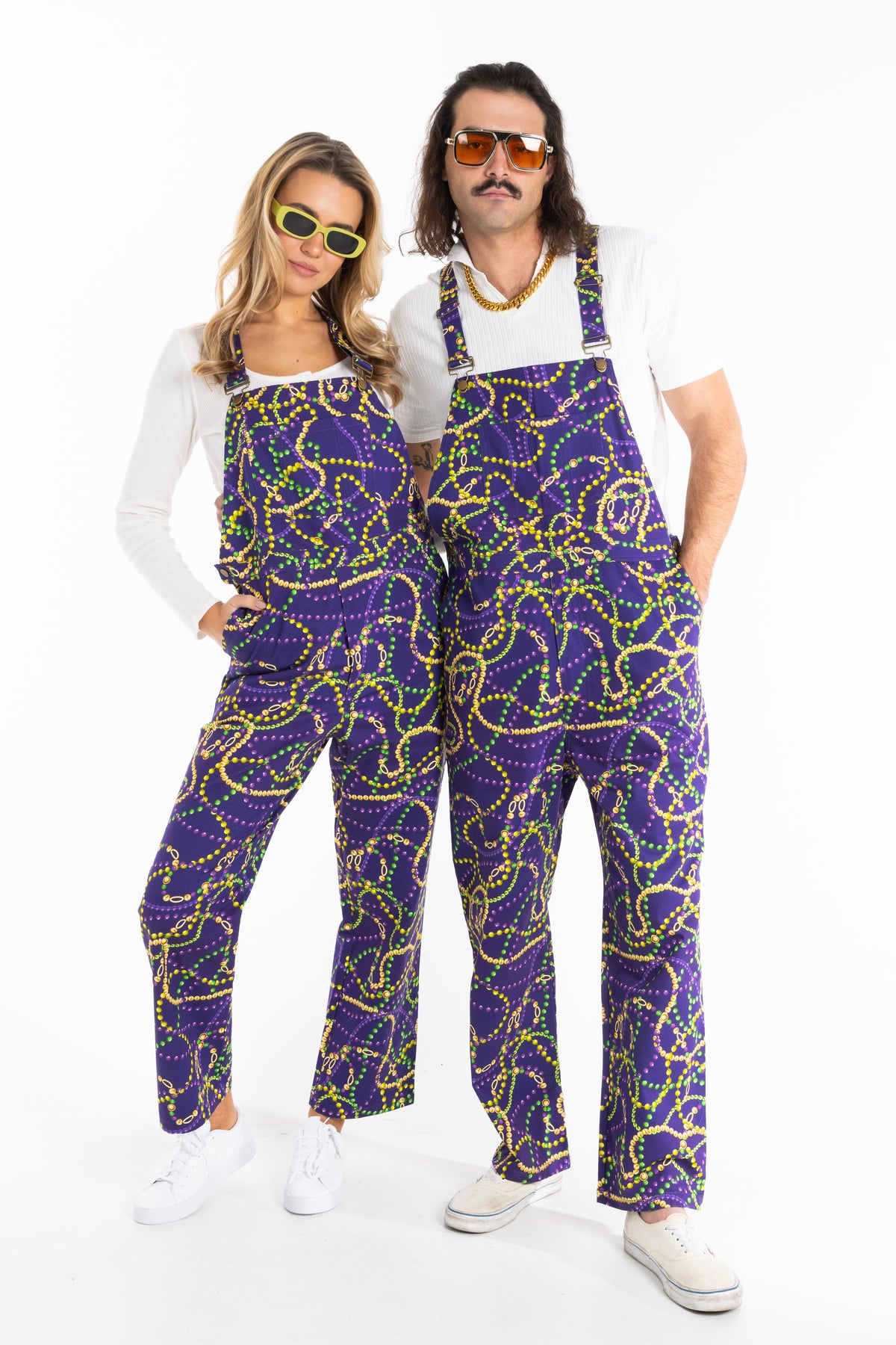 The Carnival Krewe | Mardi Gras Beads Men's Overalls - Shinesty