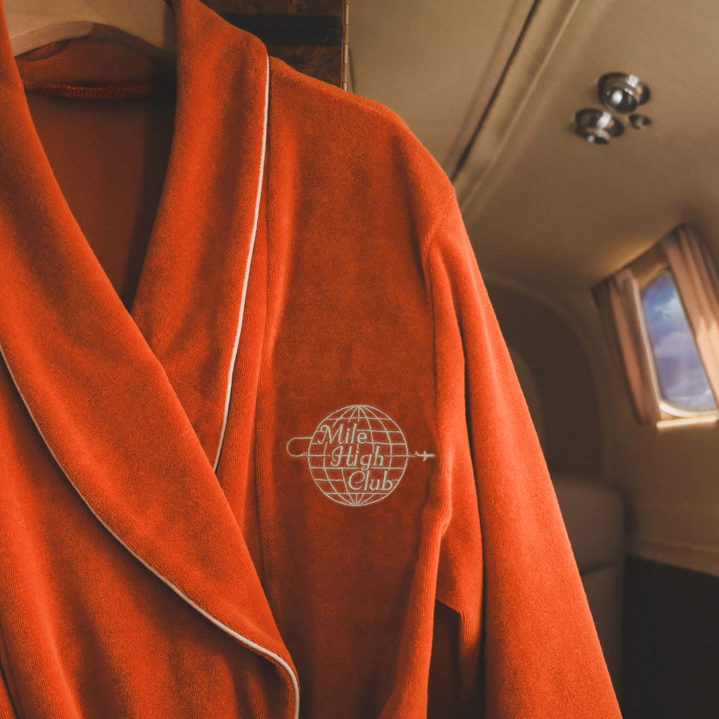 The Mile High Club | Rust Orange Embroidered Terry Cloth Robe - Shinesty