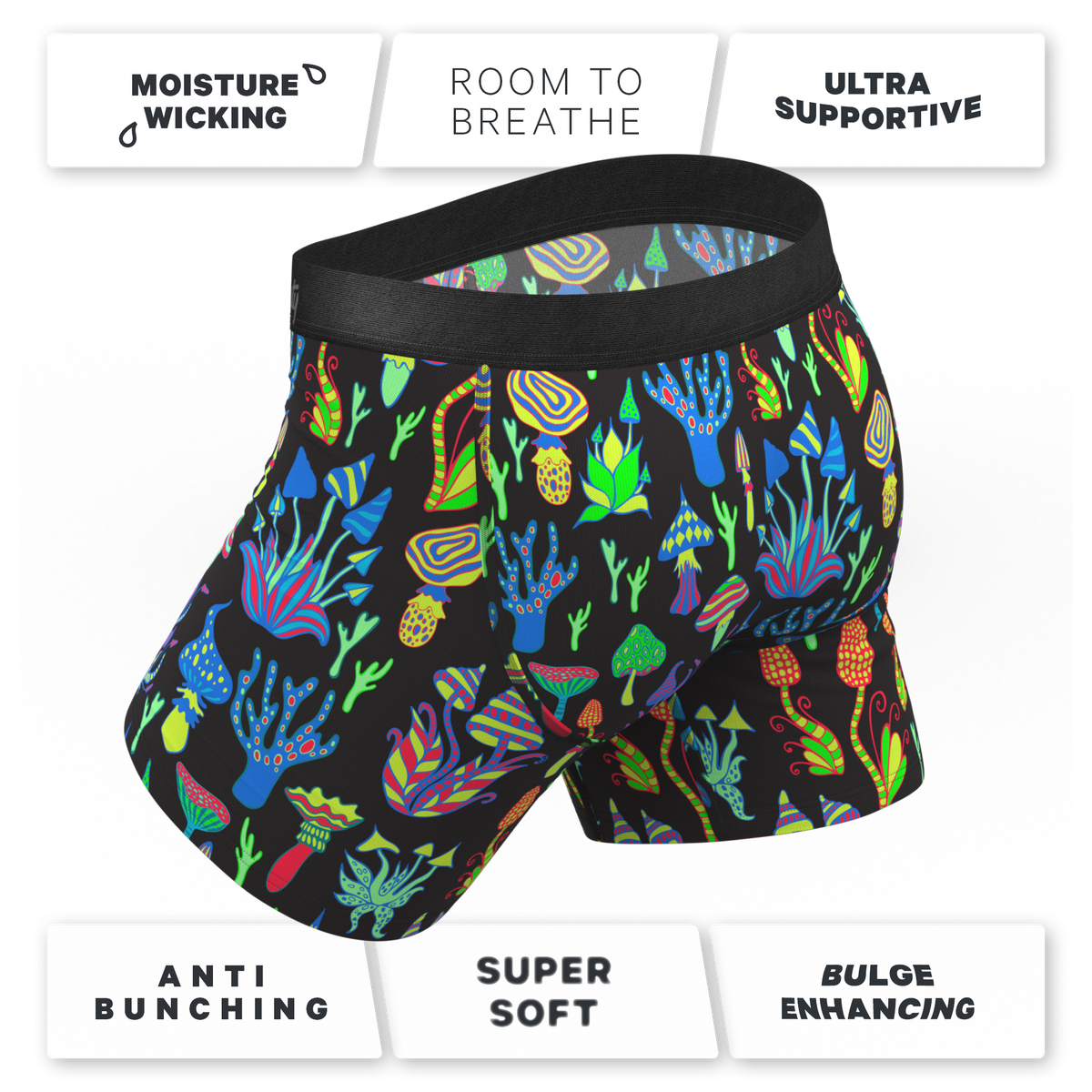 The Super Shroom | Neon Mushrooms Ball Hammock® Pouch Underwear With Fly - Shinesty