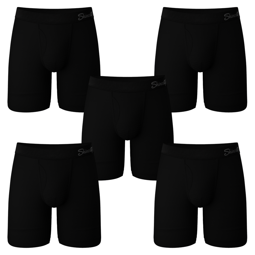 The Threat Level Midnight | Long Leg Black Ball Hammock® Pouch Underwear With Fly 5 Pack - Shinesty