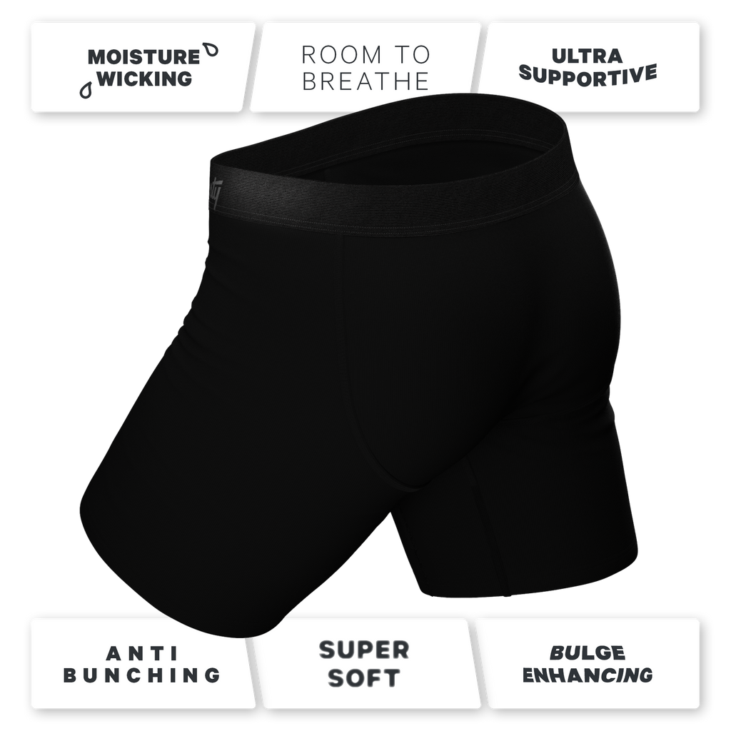 The Ash and Ember | Long Leg Black Ball Hammock® Pouch Underwear With Fly 3 Pack - Shinesty