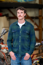 The Lowball | Navy and Green Work Plaid Chinchilla Soft™ Long Sleeve Stretch Button Up Shirt | Pre-Order | Ships early October 2026 - Shinesty