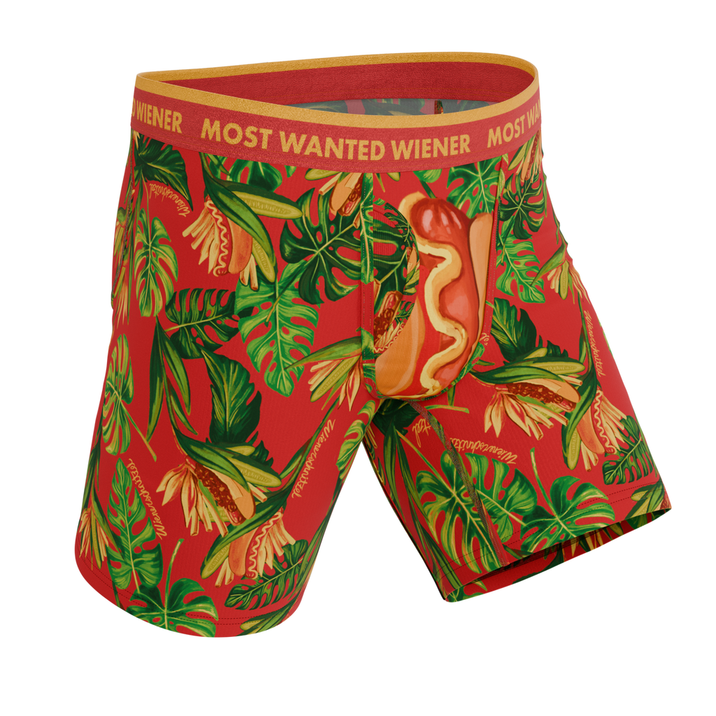 The Wiener In Paradise | Shinesty X Wienerschnitzel Tropical Ball Hammock® Boxer - Long Leg - Shinesty