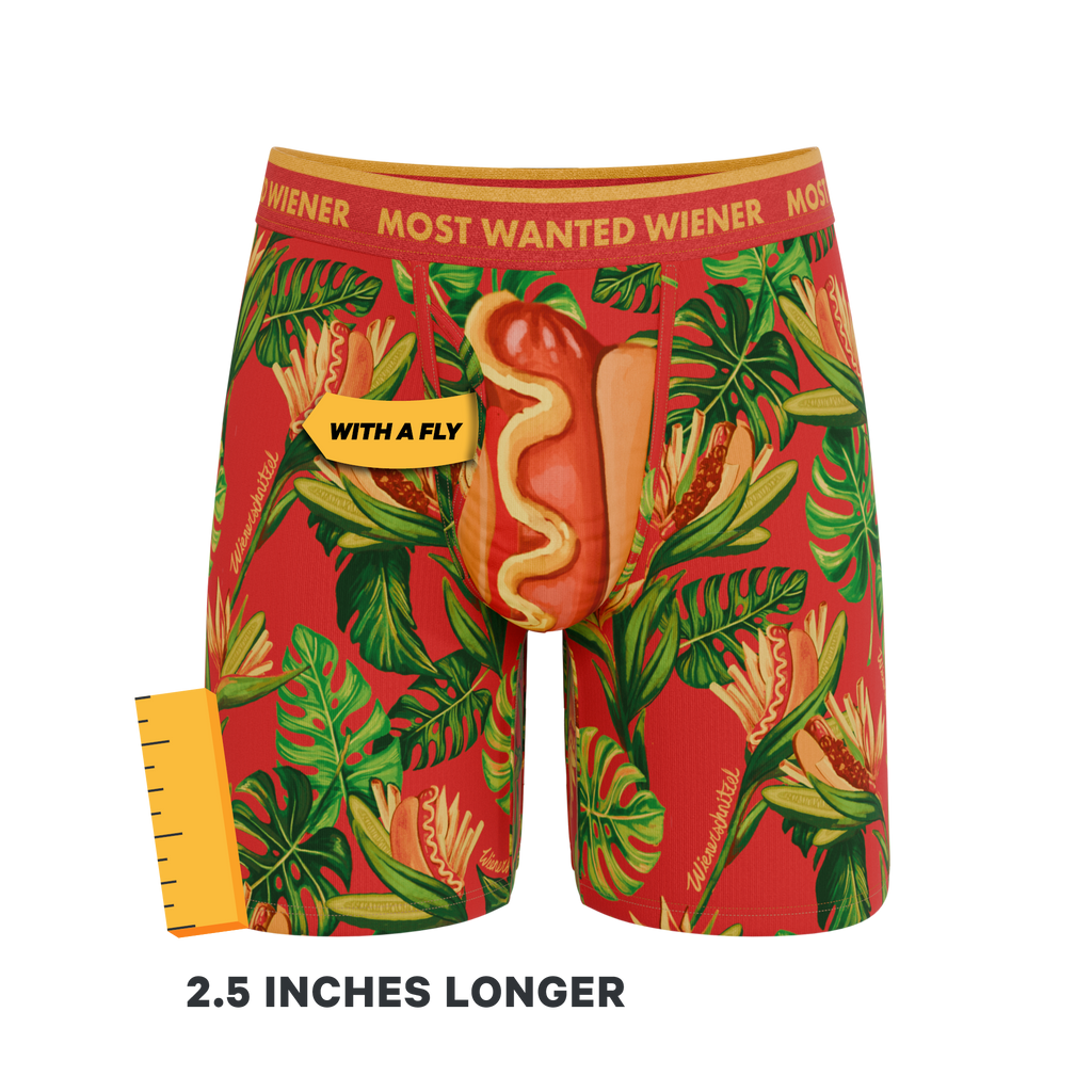 The Wiener In Paradise | Shinesty X Wienerschnitzel Tropical Ball Hammock® Boxer - Long Leg - Shinesty