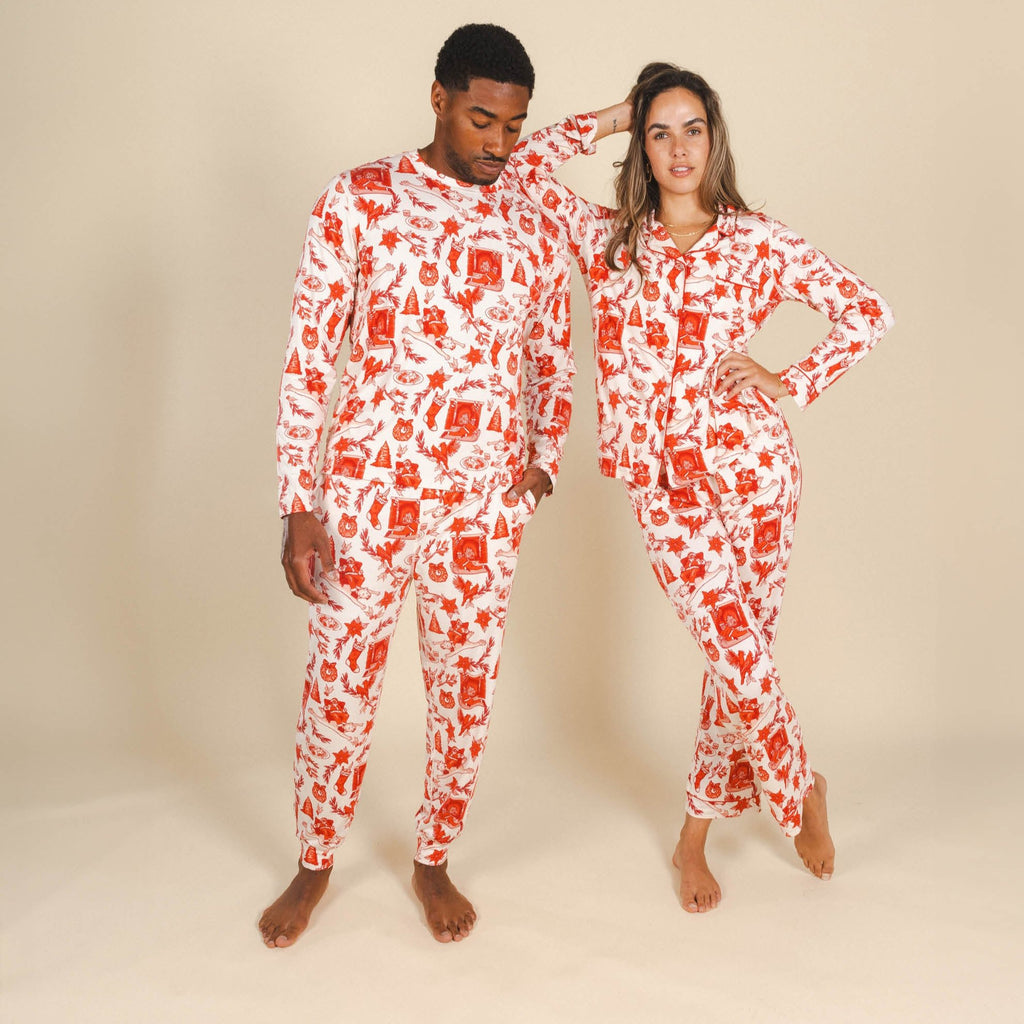The Santa Slays | Christmas Toile SleepDeep™ Men’s Long Sleeve Pajama Shirt - Shinesty