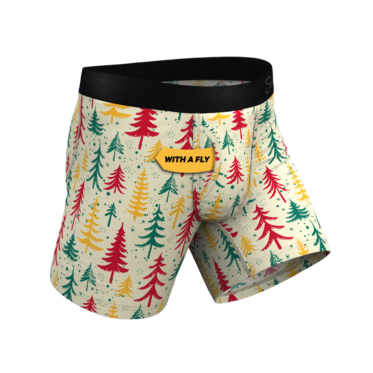 The Pine Tree Playboy | Retro Christmas Trees Ball Hammock® Pouch Underwear With Fly - Shinesty
