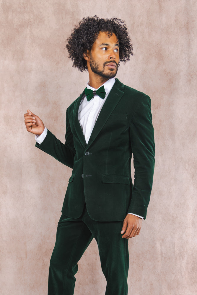 The Elegant Evergreen | Green Velvet Velvet Blazer - Shinesty