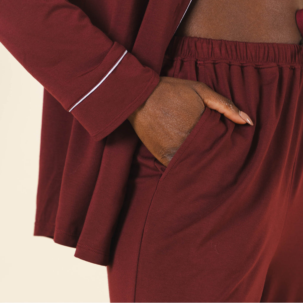The Sommelier | Burgundy SleepDeep™ Women’s Long Sleeve Pajama Set - Shinesty