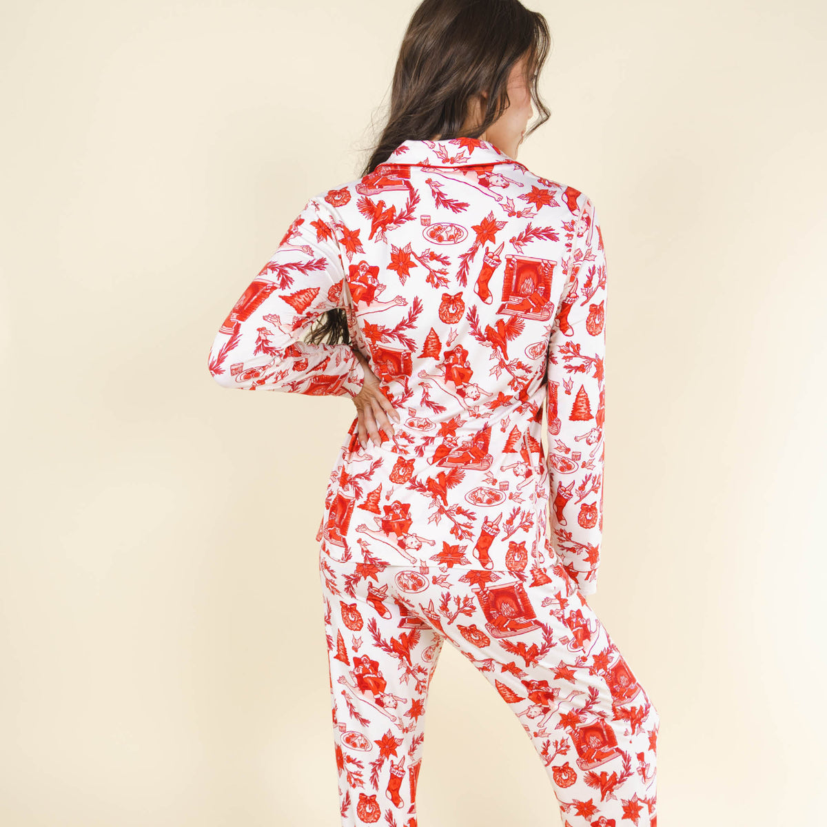 The Santa Slays | Christmas Toile SleepDeep™ Women’s Long Sleeve Pajama Set - Shinesty