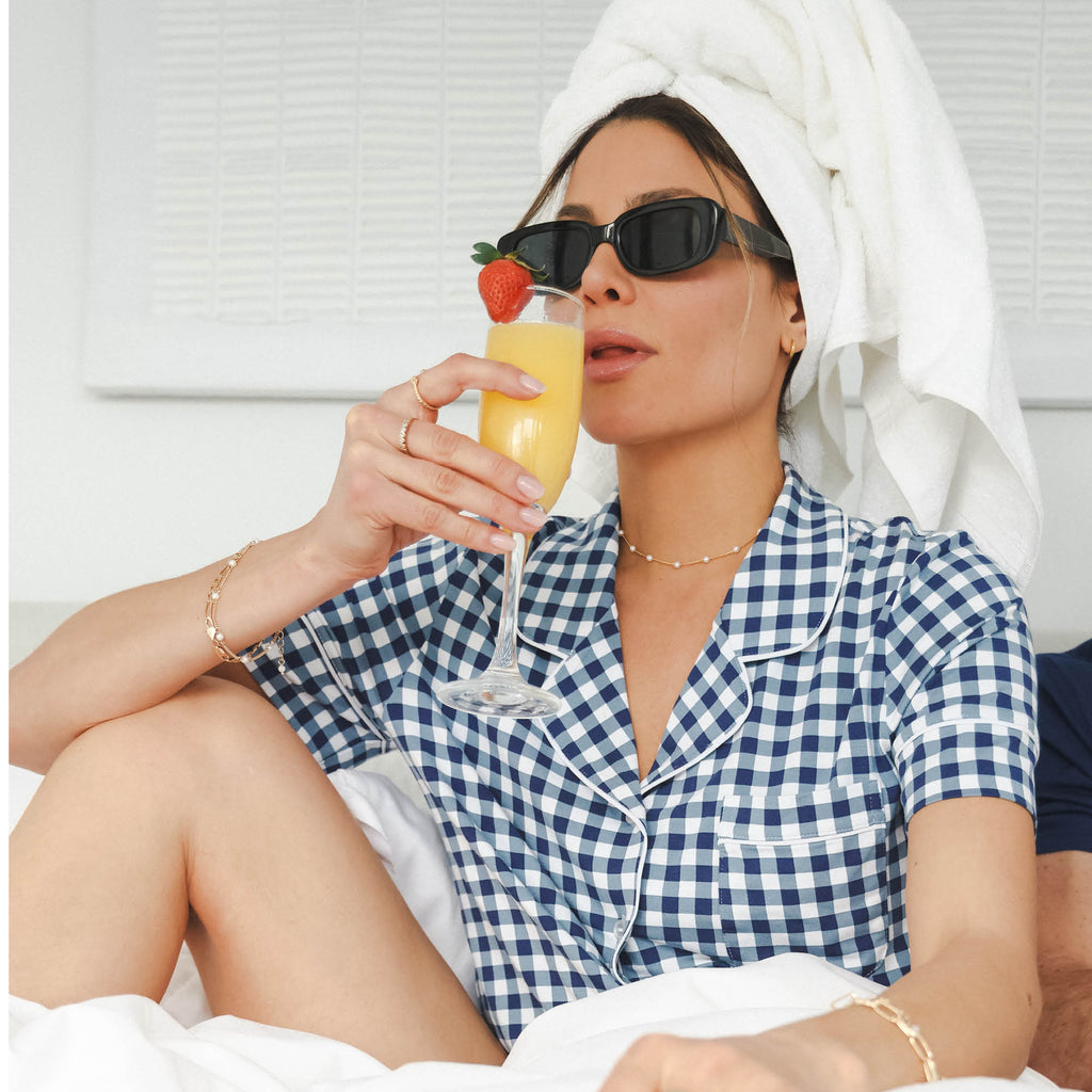 The Mad for Plaid | Navy Gingham SleepDeep™ Button Down Short Pajama Set - Shinesty