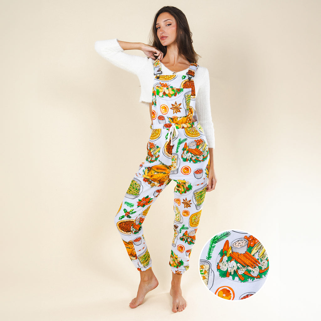 The Spread | White Thanksgiving Women's Pajamaralls® - Shinesty