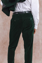 The Elegant Evergreen | Green Velvet Velvet Suit Pants - Shinesty