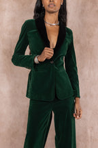The Elegant Evergreen | Green Velvet Womens Velvet Blazer - Shinesty