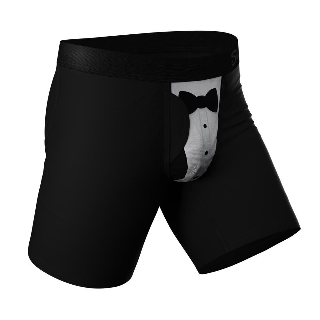 The 009 | Black Tuxedo Ball Hammock® Boxer - Long Leg - Shinesty