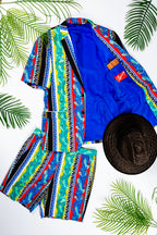 The Frondzie | Cuban Palm Striped Short Sleeve Blazer - Shinesty