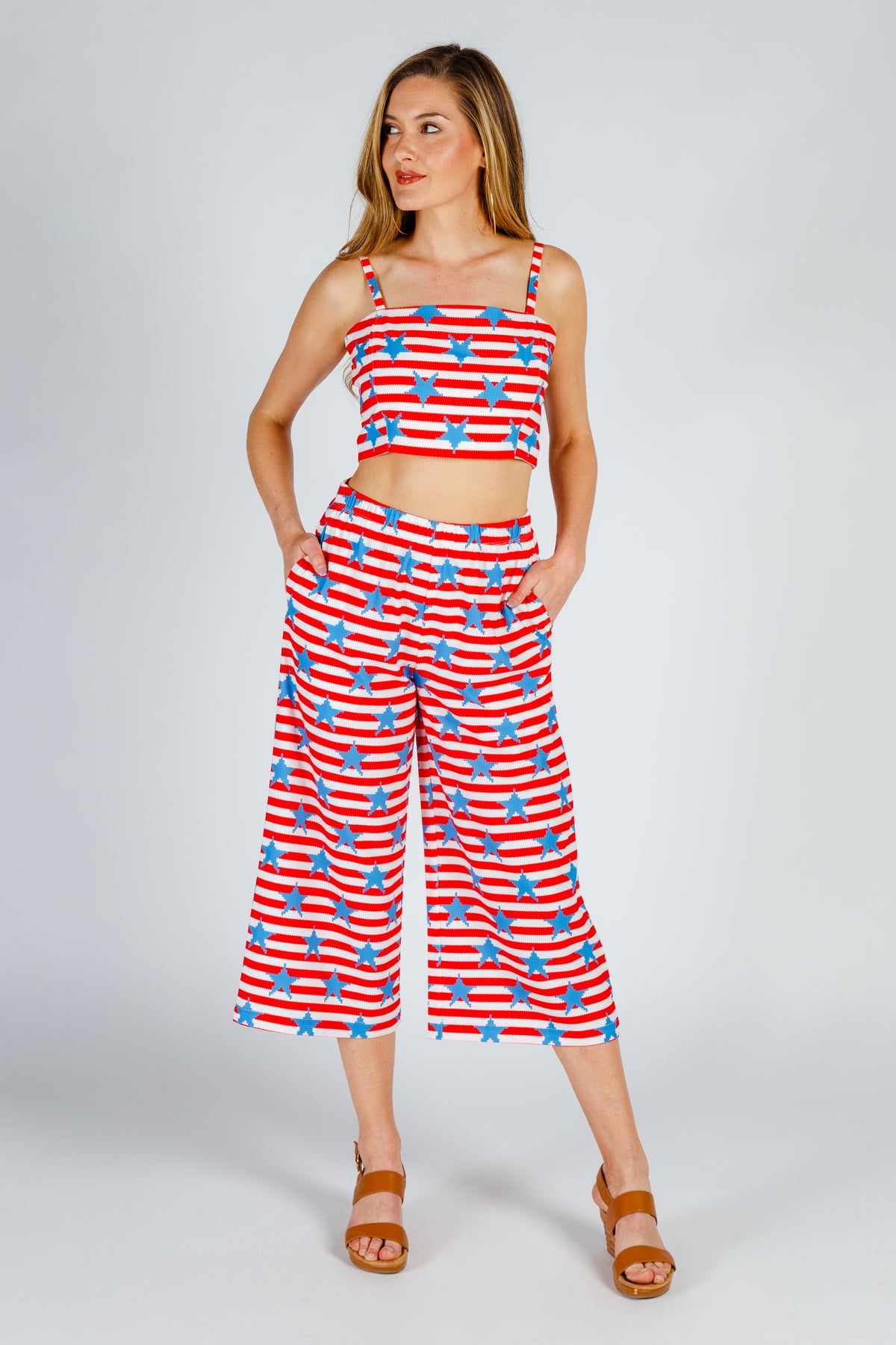 The Naughtycal Lady | USA Big Knit Printed Culotte Pants - Shinesty
